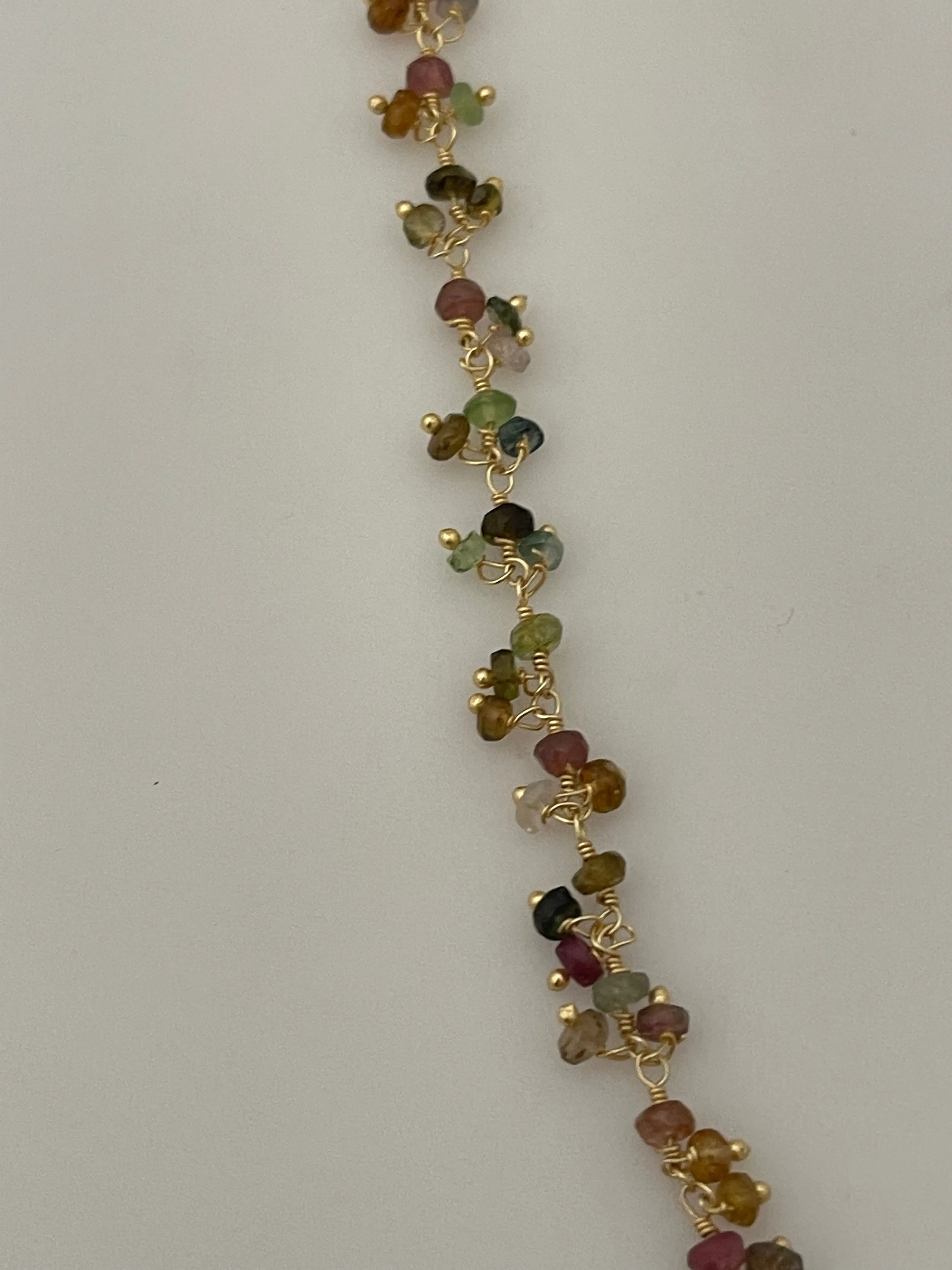 Dangling Natural Tourmaline Chain, Multi color Faceted Tourmaline Gemstone Chain 3mm Beaded Chain, Rosary Chain Jewelry Chain. 1 Foot.