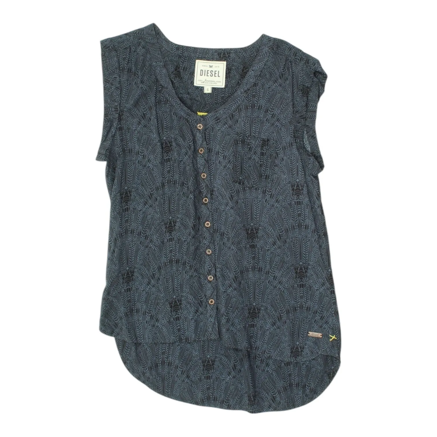 Diesel Womens Navy Sleeveless Button Up Blouse Top | Patterned High End Designer