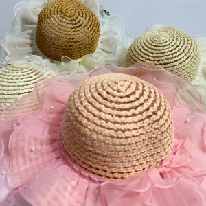 DOUBLE FRILL PEARL EMBEDDED SUMMER HAT