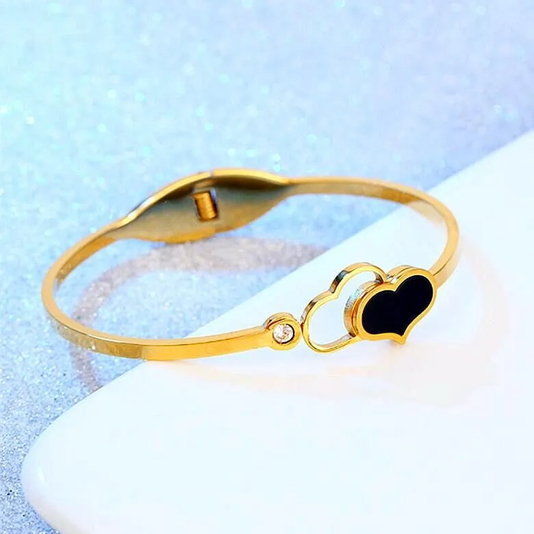 Double Heart Gold Plated Stainless Steel Bracelets For Women Fashion