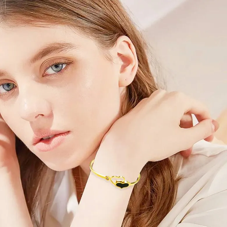 Double Heart Gold Plated Stainless Steel Bracelets For Women Fashion