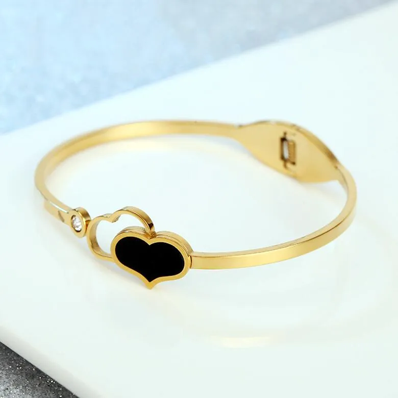 Double Heart Gold Plated Stainless Steel Bracelets For Women Fashion
