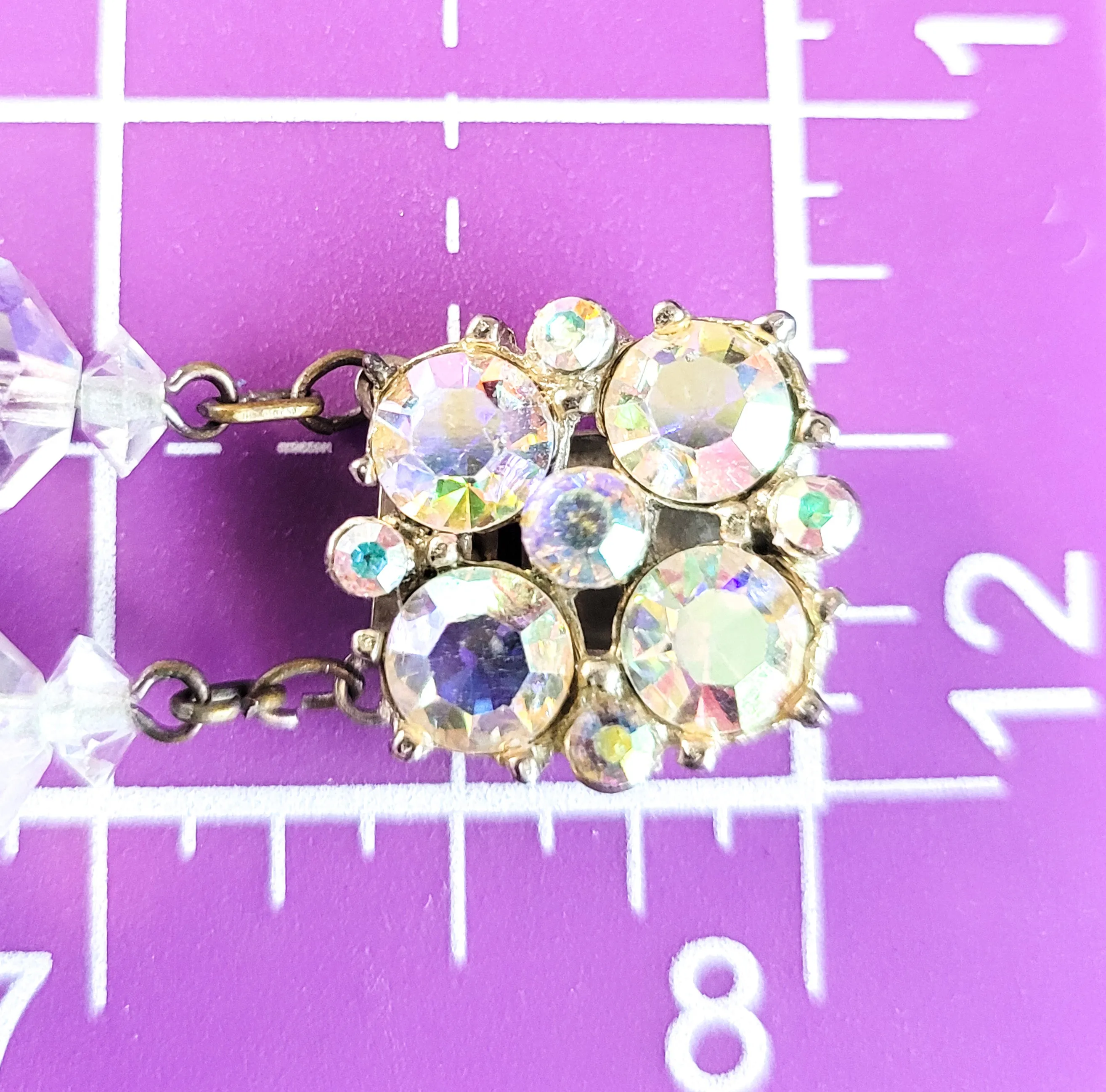 Double row Austrian AB crystal beaded vintage rhinestone mid century bracelet