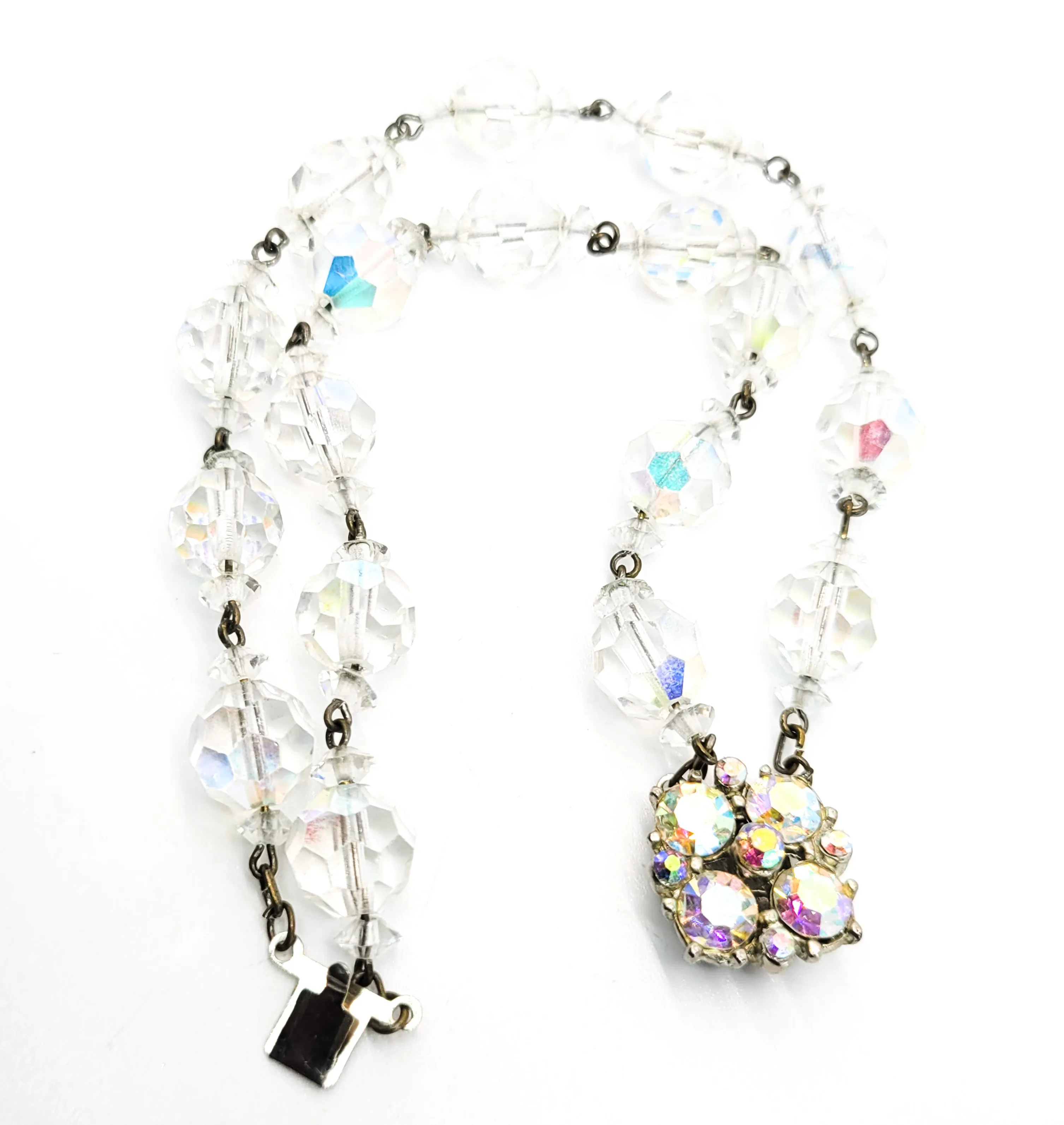 Double row Austrian AB crystal beaded vintage rhinestone mid century bracelet
