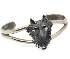 EJC Pewter wolf vintage silver toned split shank bangle bracelet