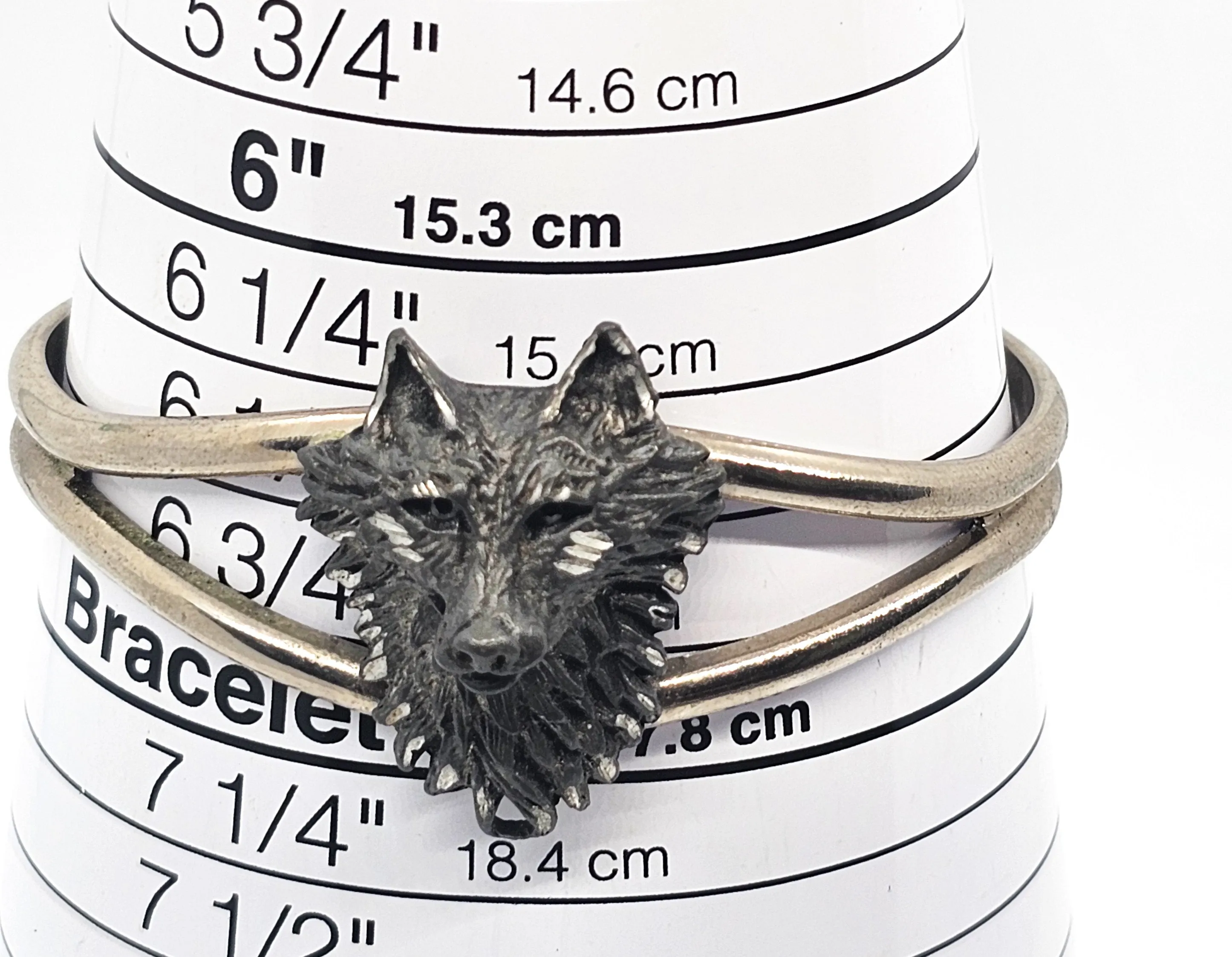 EJC Pewter wolf vintage silver toned split shank bangle bracelet