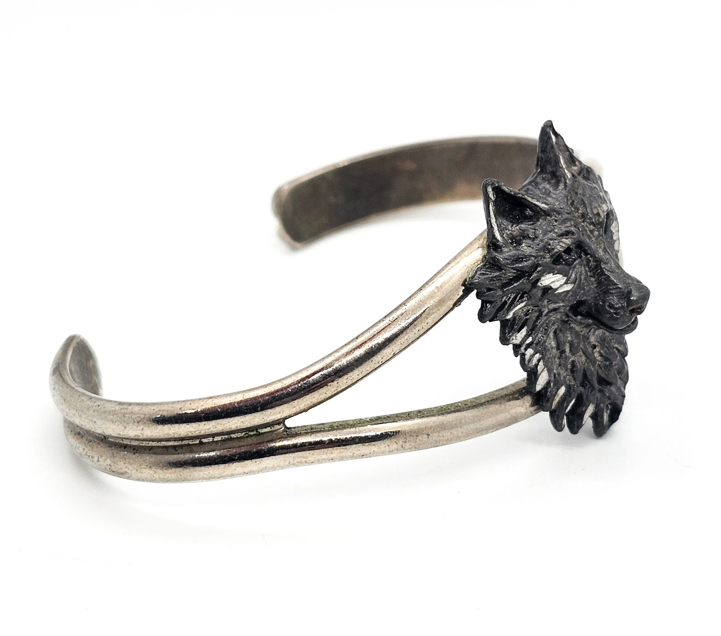 EJC Pewter wolf vintage silver toned split shank bangle bracelet