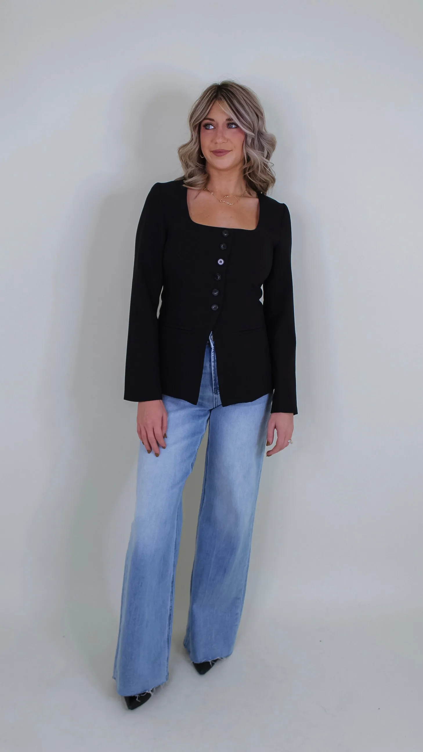 Eliza Black Square Neck Jacket