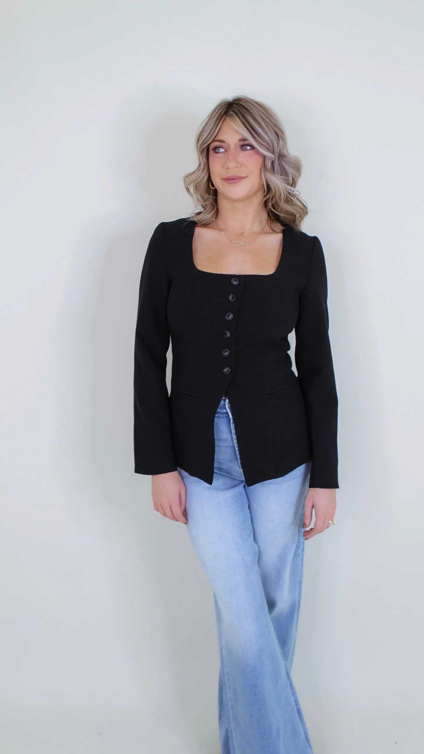 Eliza Black Square Neck Jacket