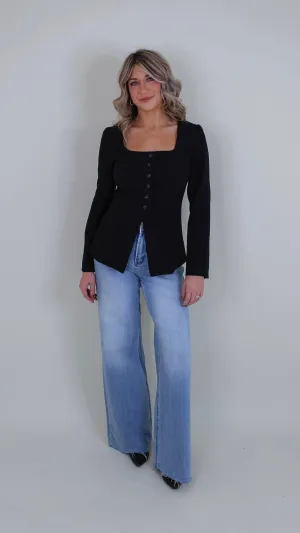 Eliza Black Square Neck Jacket