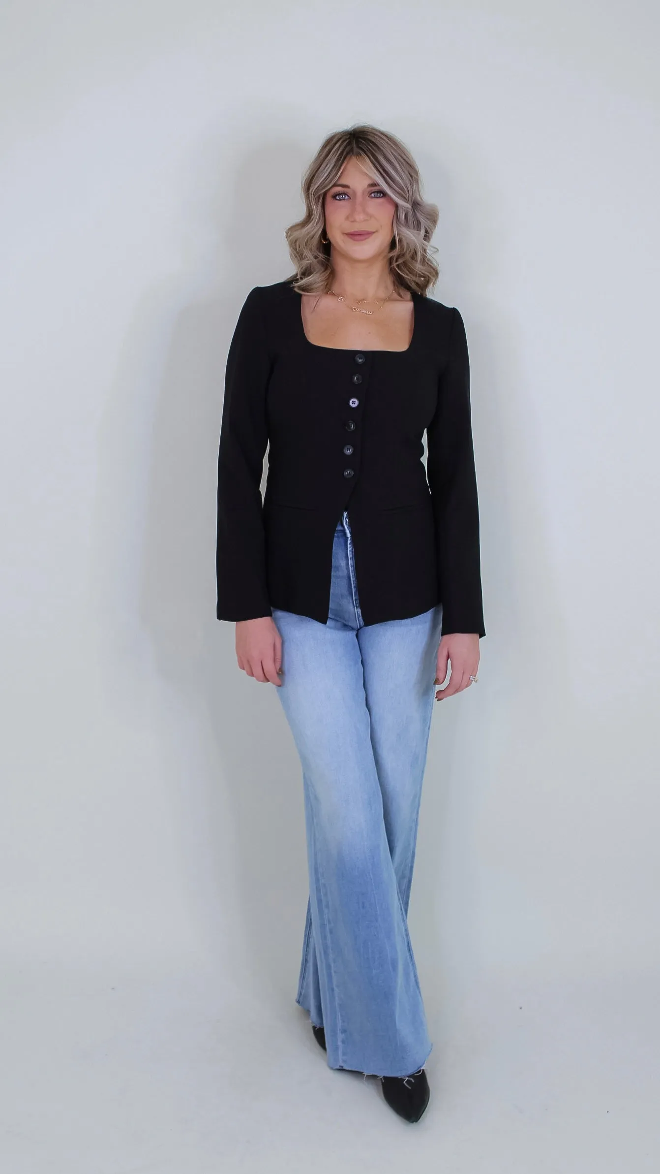 Eliza Black Square Neck Jacket