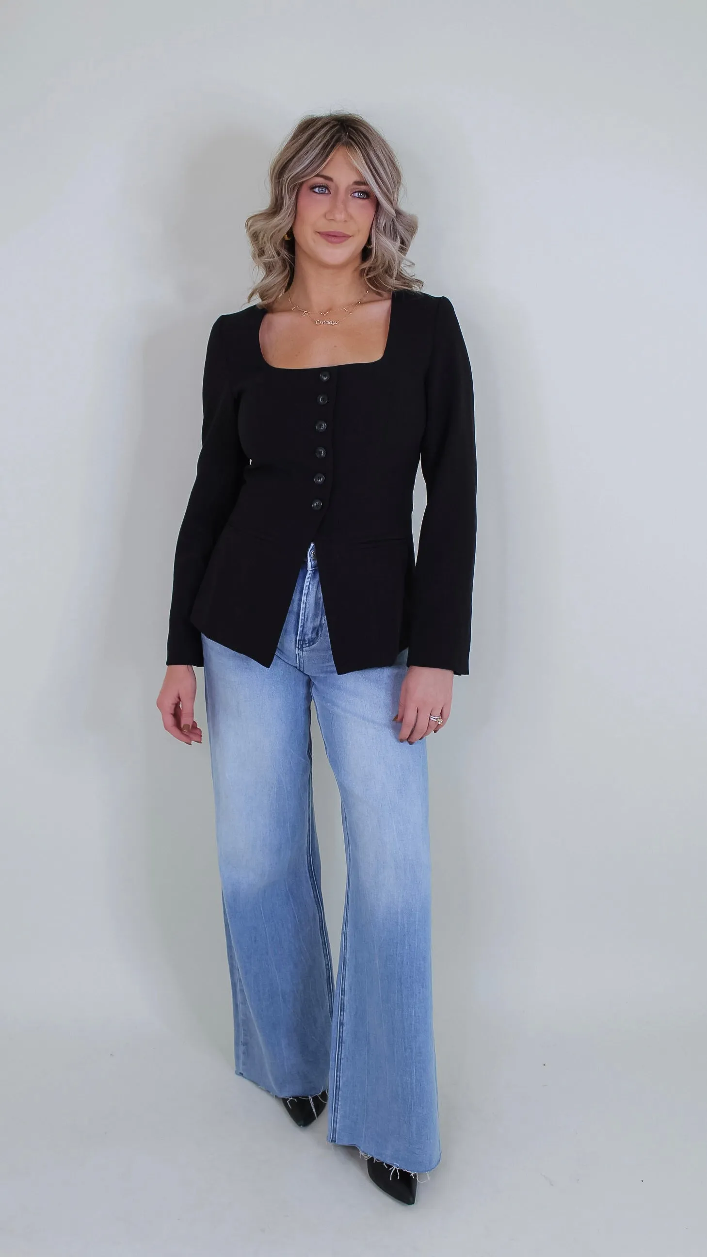 Eliza Black Square Neck Jacket
