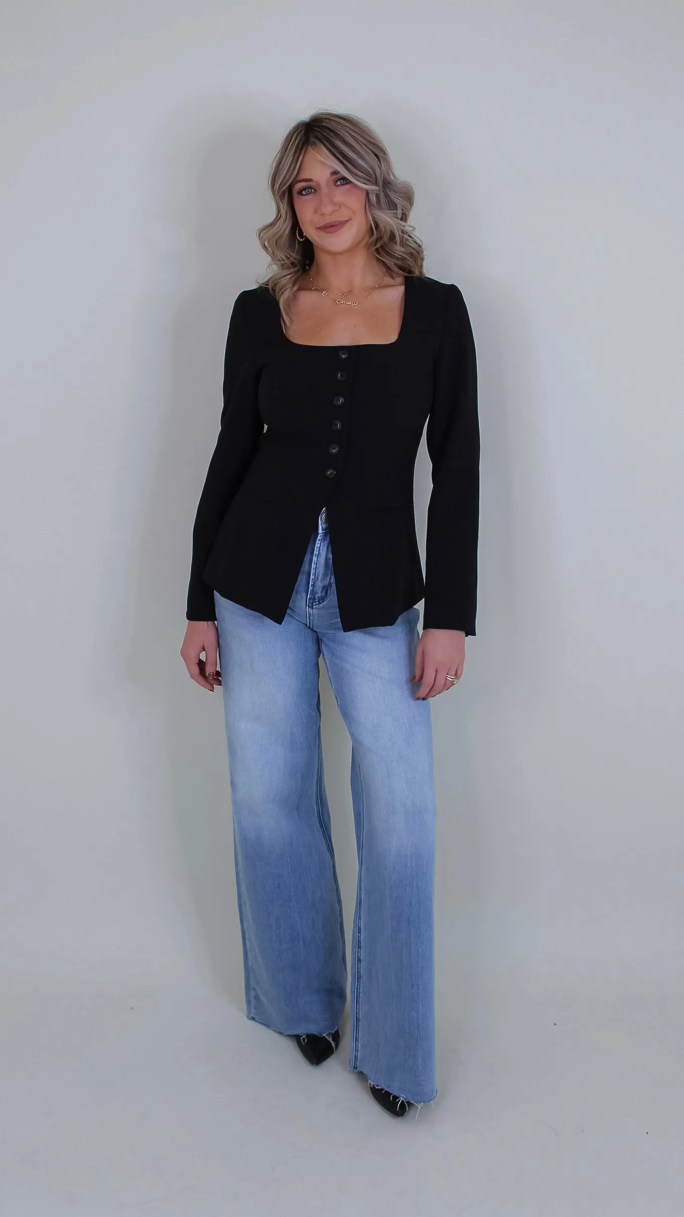 Eliza Black Square Neck Jacket