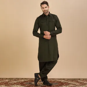 Essence Olive Pathani Kurta for Men