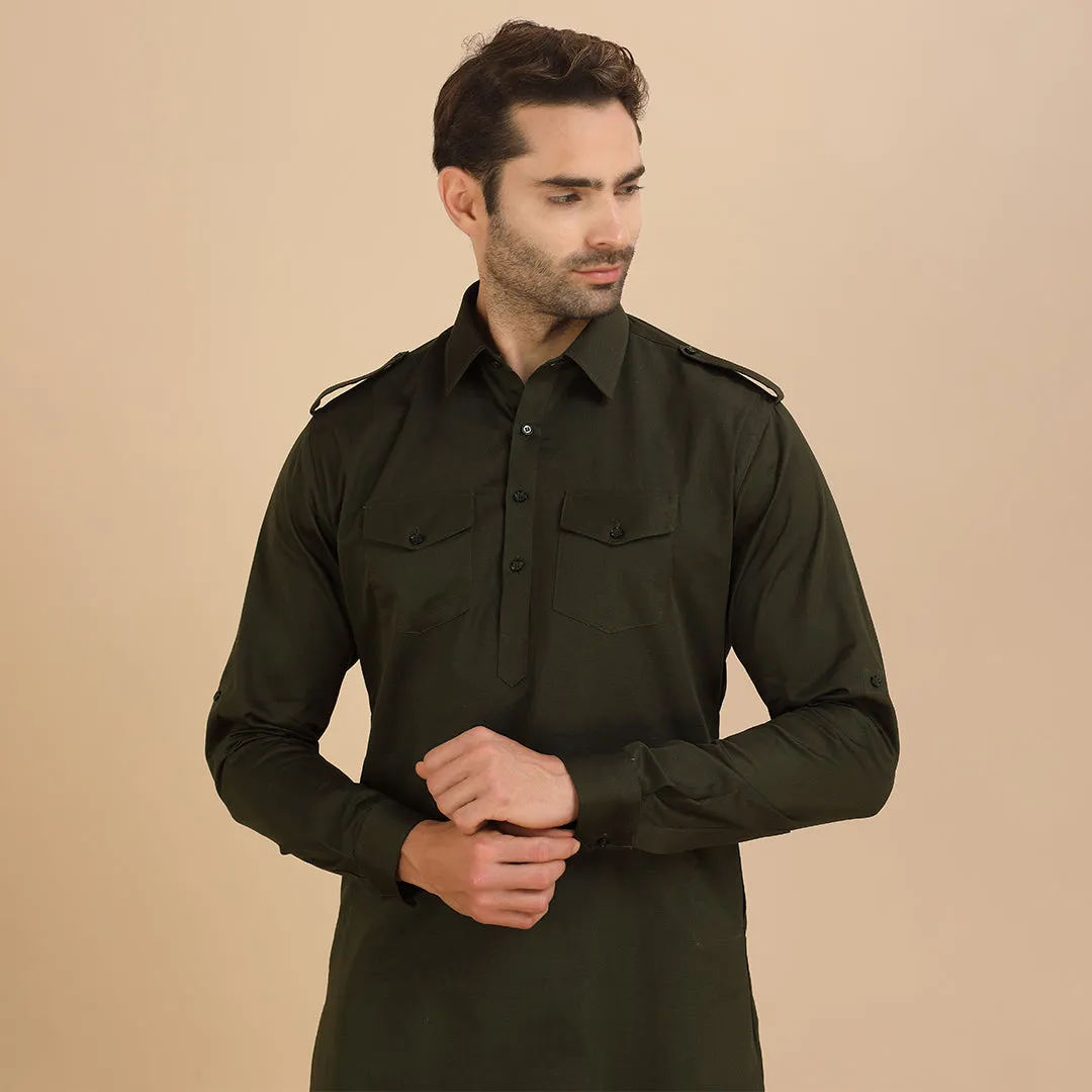 Essence Olive Pathani Kurta for Men