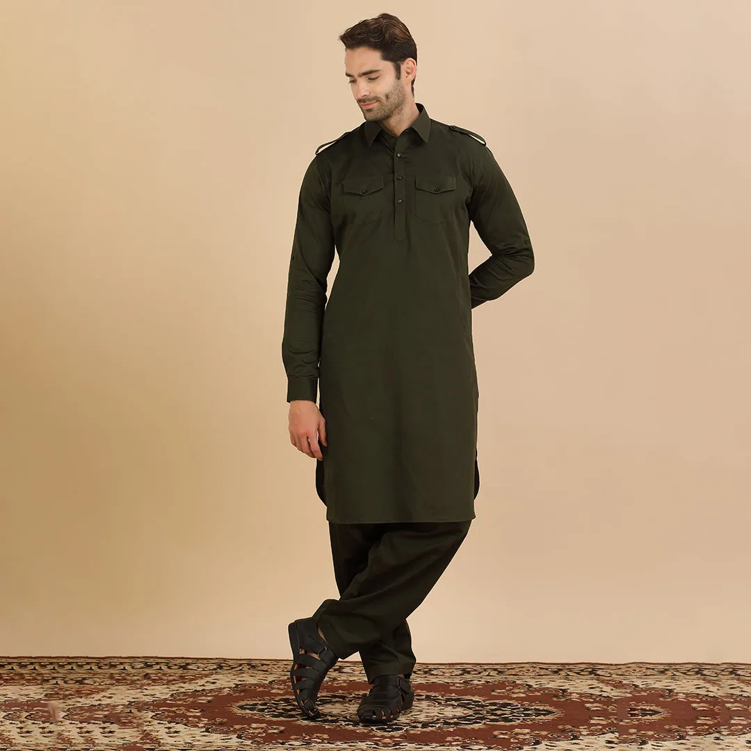 Essence Olive Pathani Kurta for Men