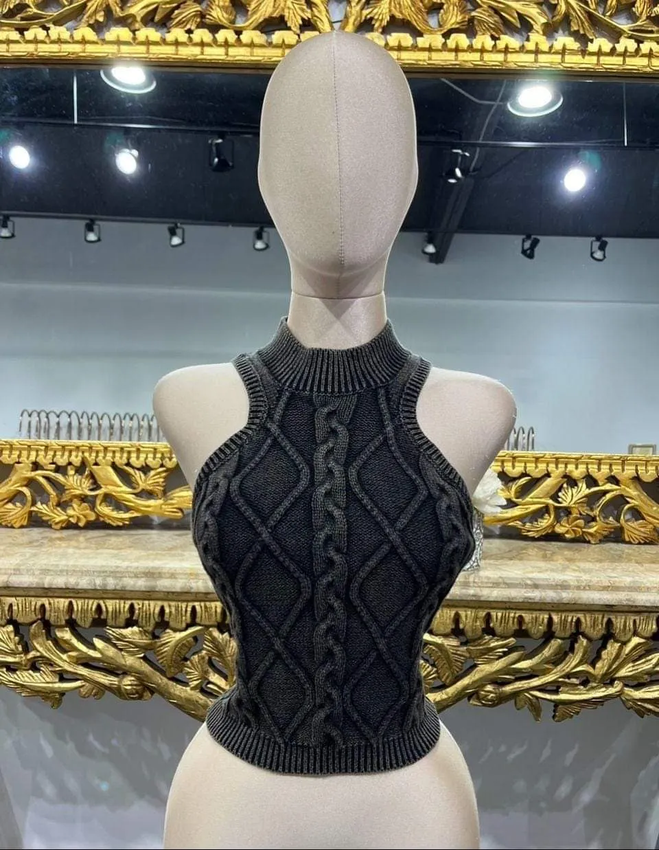 Essence Turtle Neck Rib Knit Tank Top