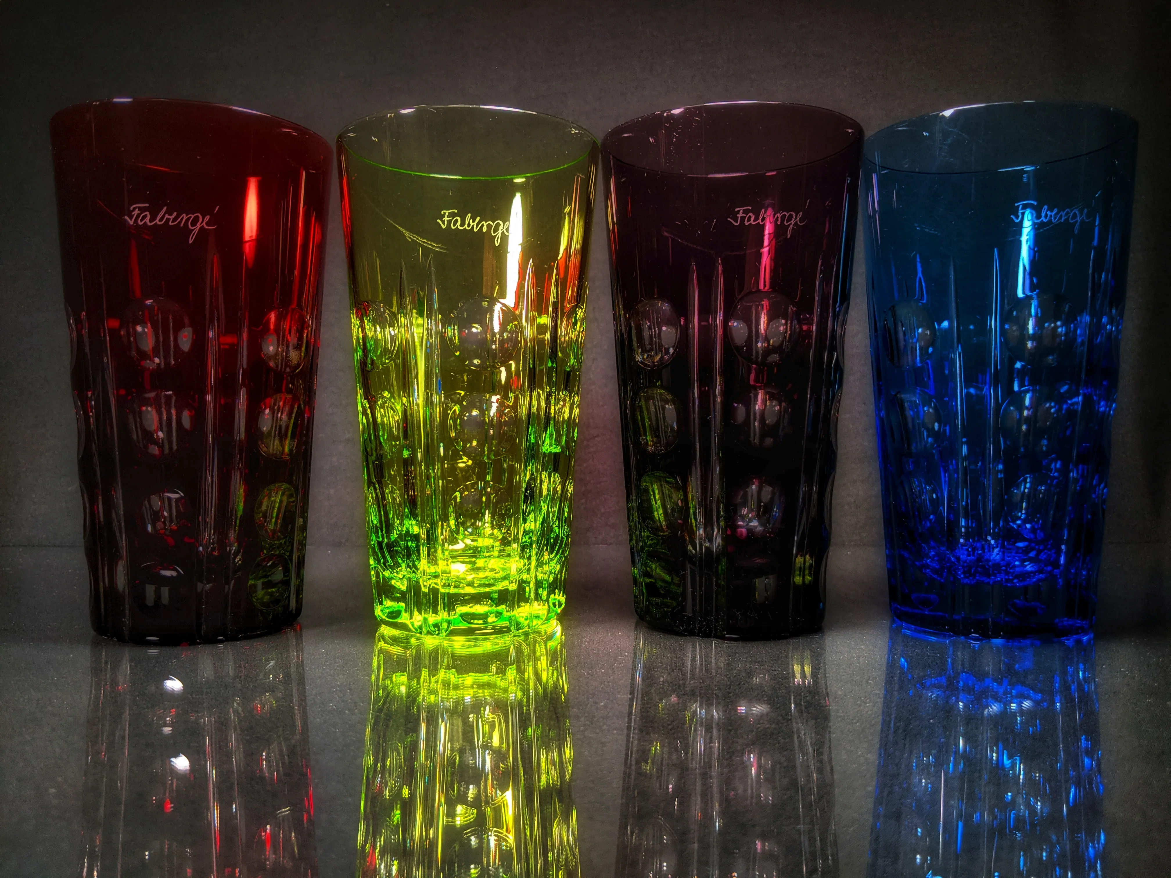 Faberge Crystal Colored Bubble Tall Glasses
