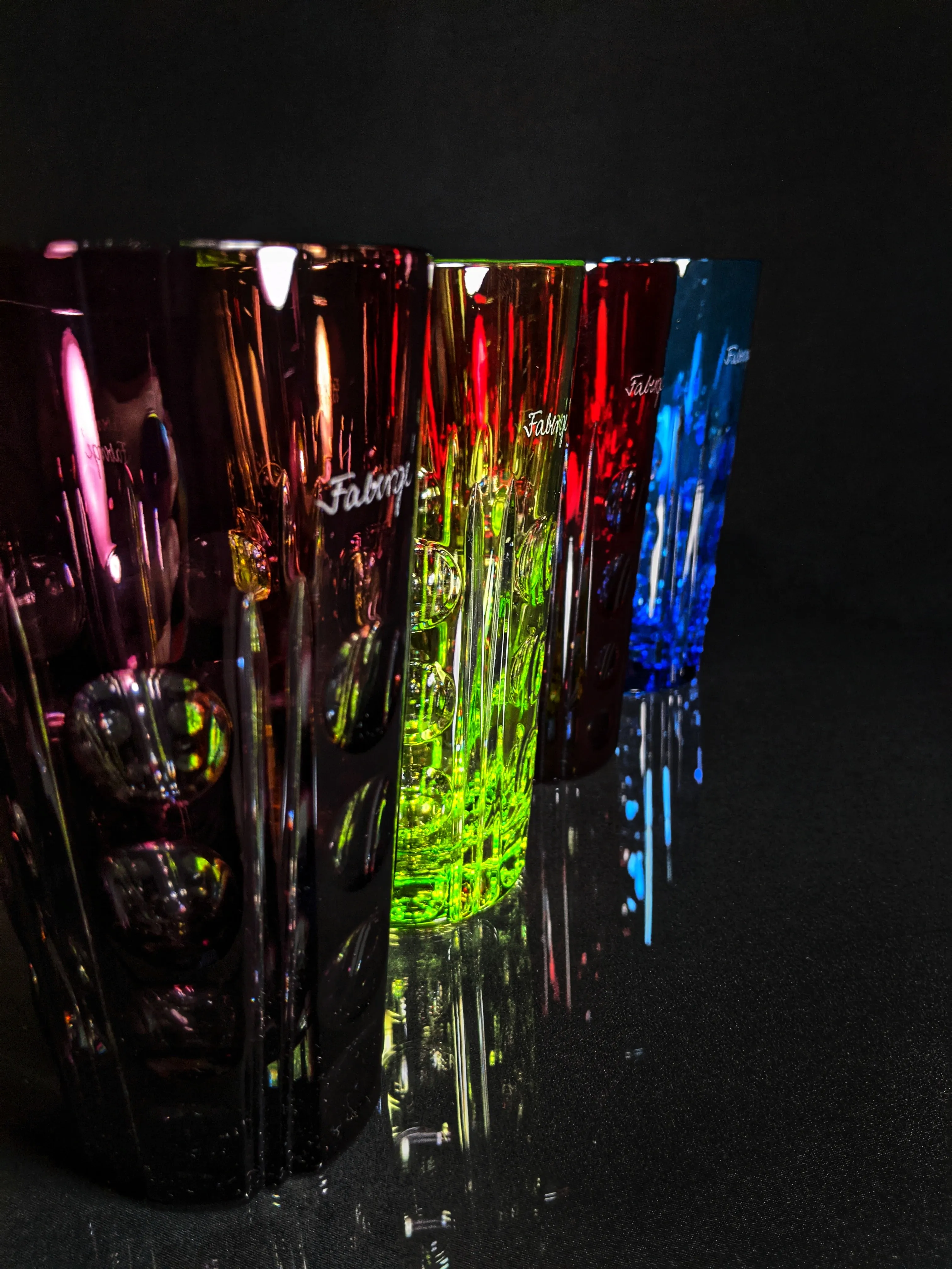 Faberge Crystal Colored Bubble Tall Glasses