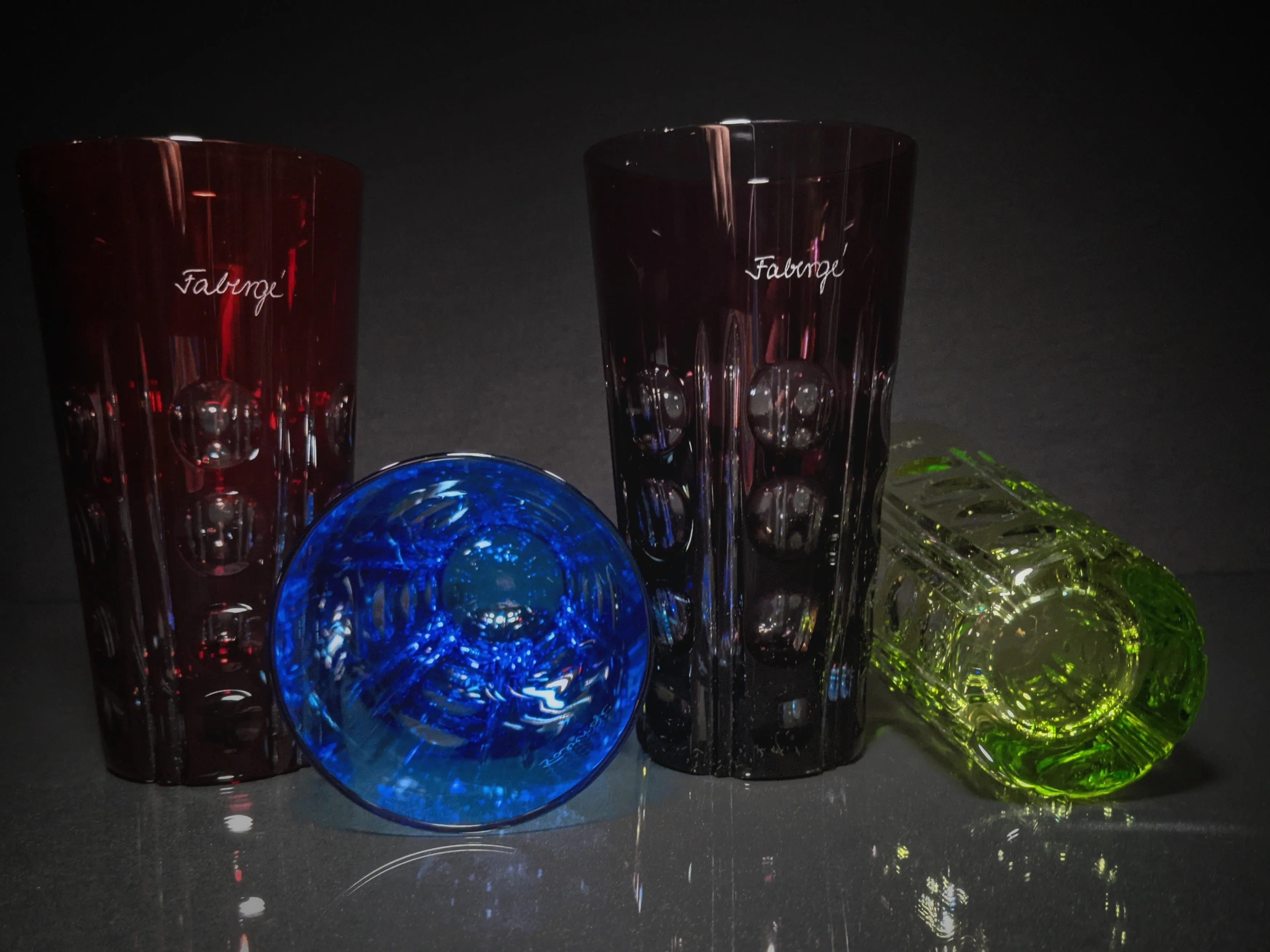 Faberge Crystal Colored Bubble Tall Glasses