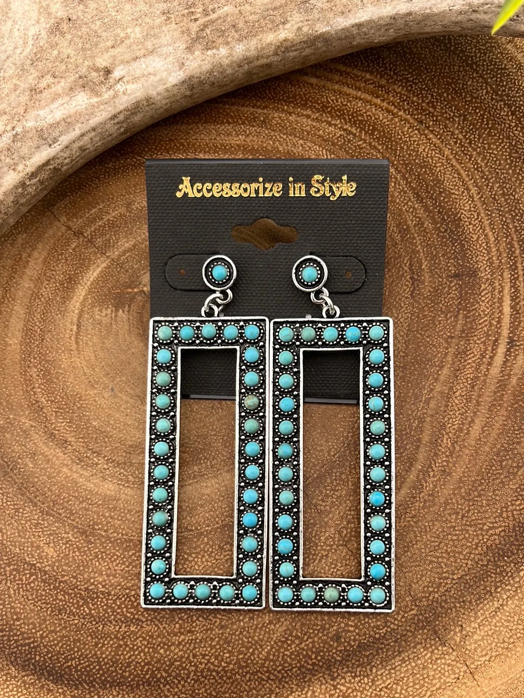Fashion Rectangle Frame Earrings - Turquoise