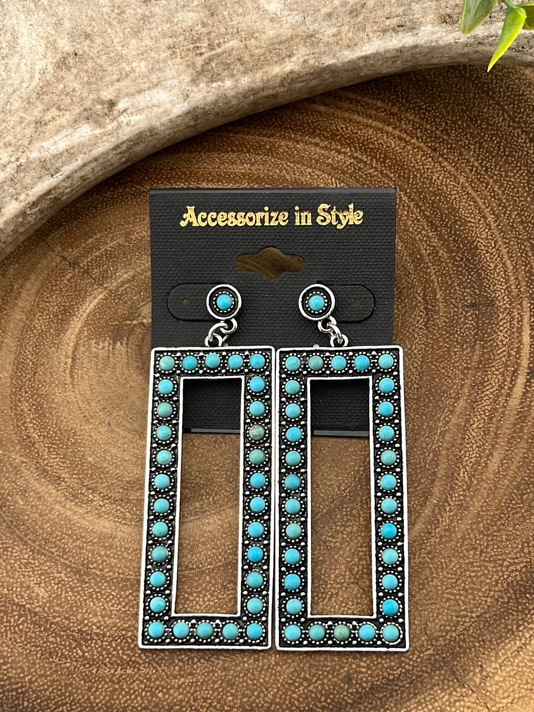 Fashion Rectangle Frame Earrings - Turquoise