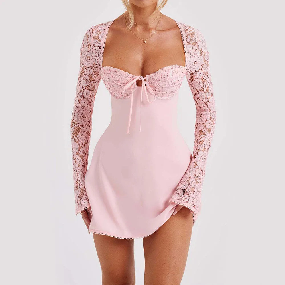 Fashionable Lace Corset, Long Sleeve Dress, Y2K Short Frock