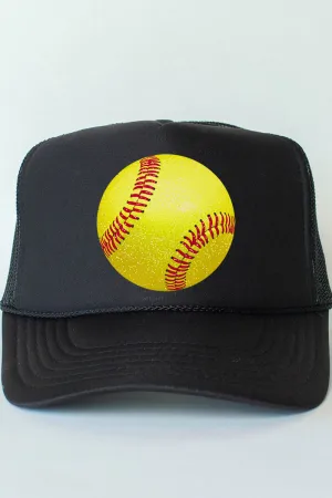 Faux Glitter Softball Otto Black Foam Front Trucker Hat