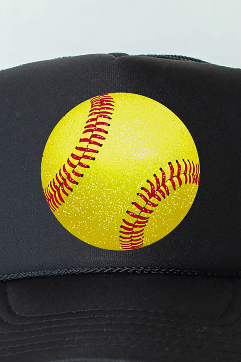 Faux Glitter Softball Otto Black Foam Front Trucker Hat