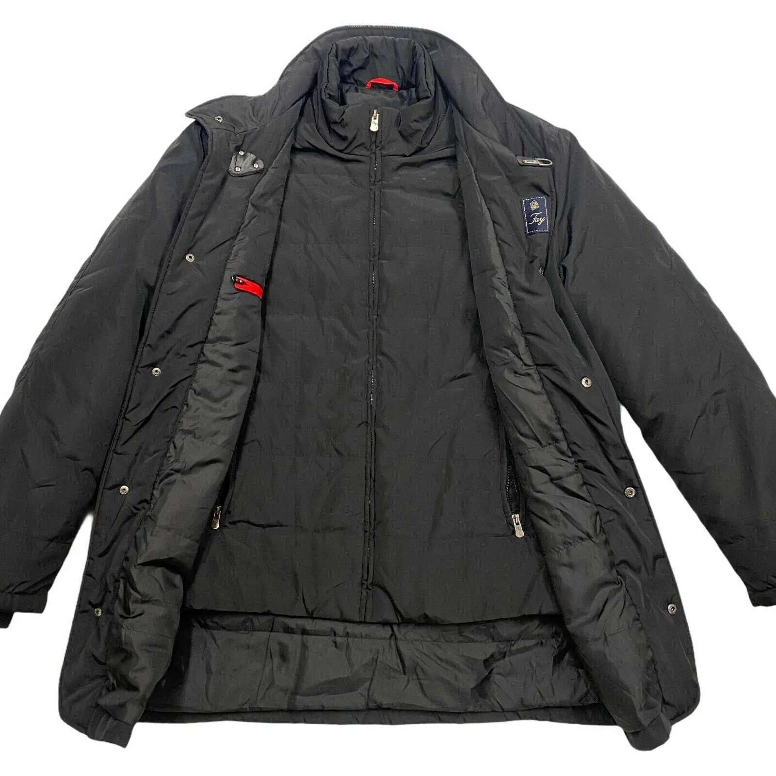 Fay Quilted Lined Jacket | Vintage Mens High End Designer Black Winter Coat VTG