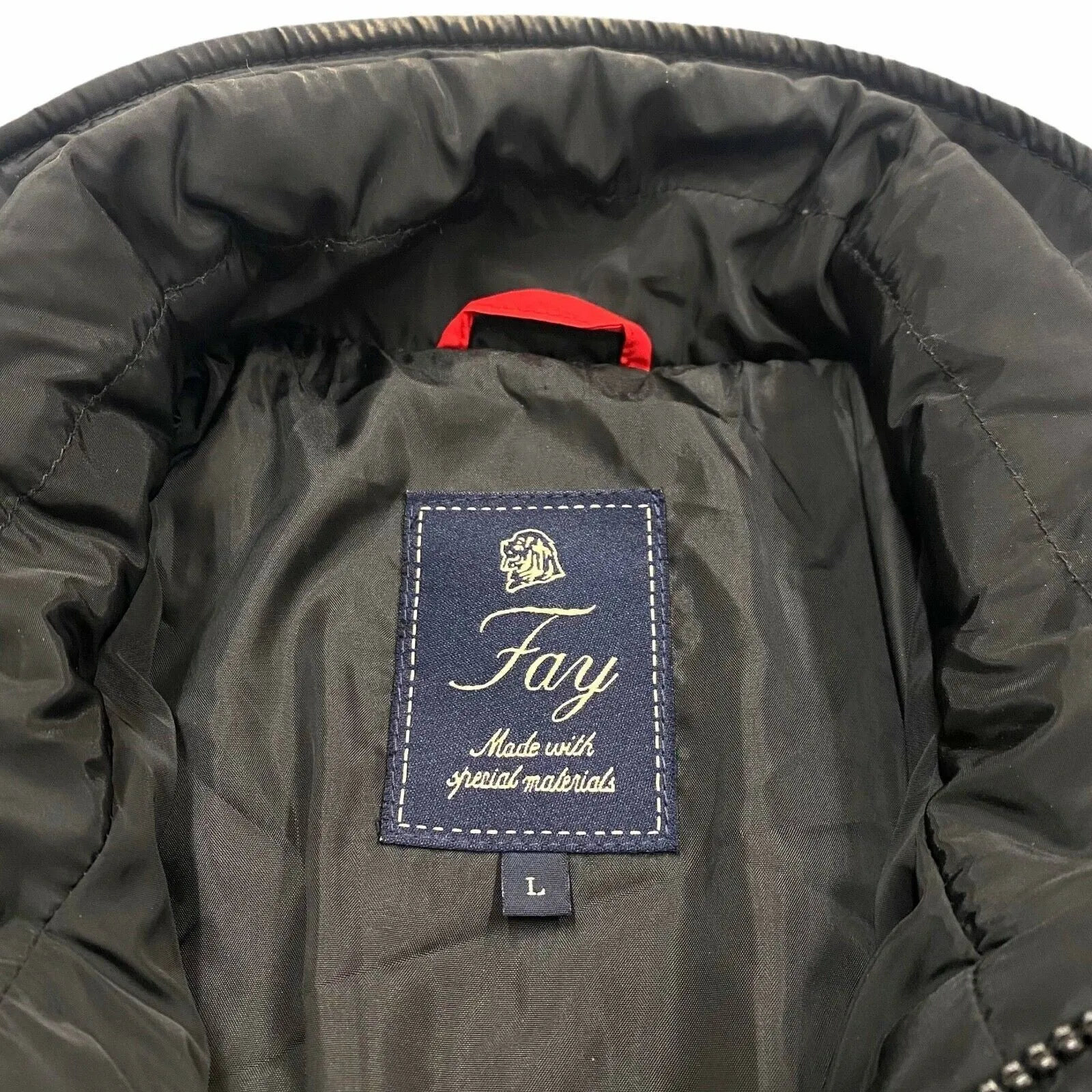 Fay Quilted Lined Jacket | Vintage Mens High End Designer Black Winter Coat VTG