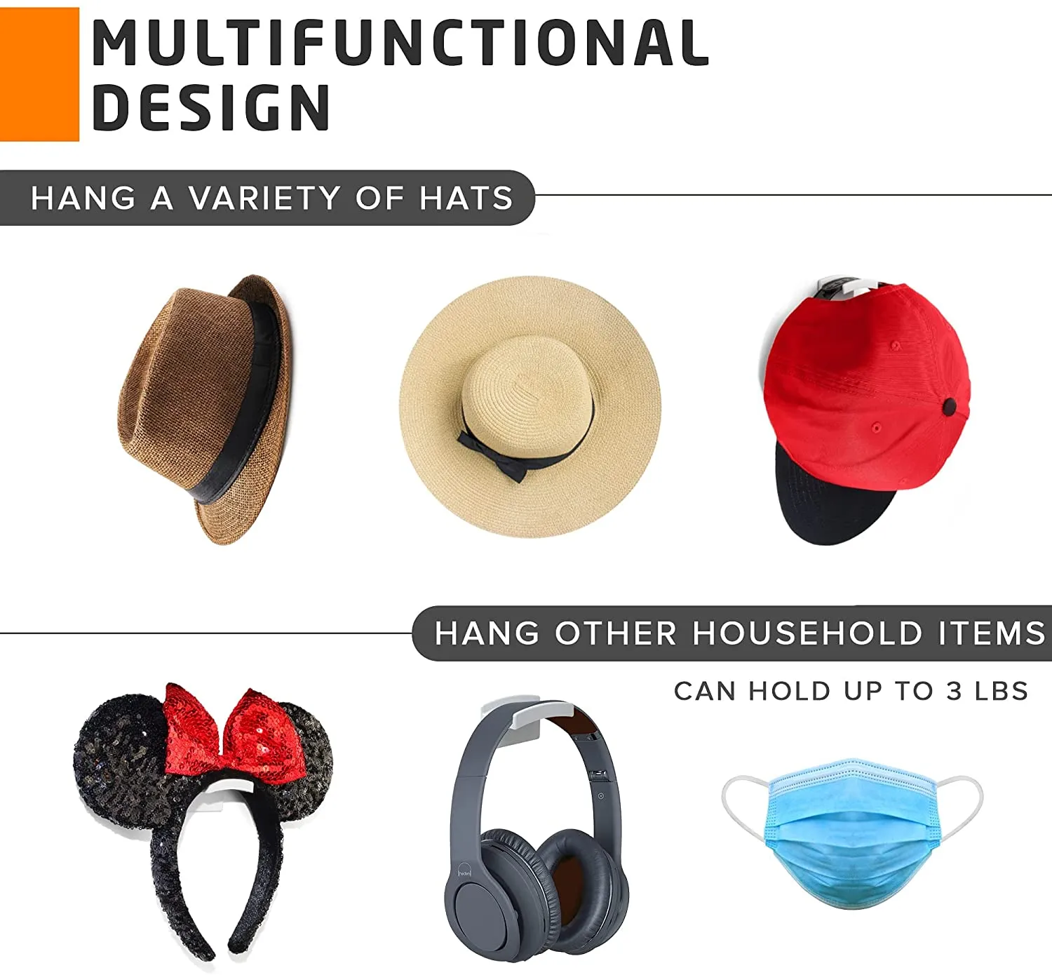 Floating, Hidden, Double Hook Hat Mounts for Fitted & Snapback Caps by EZB