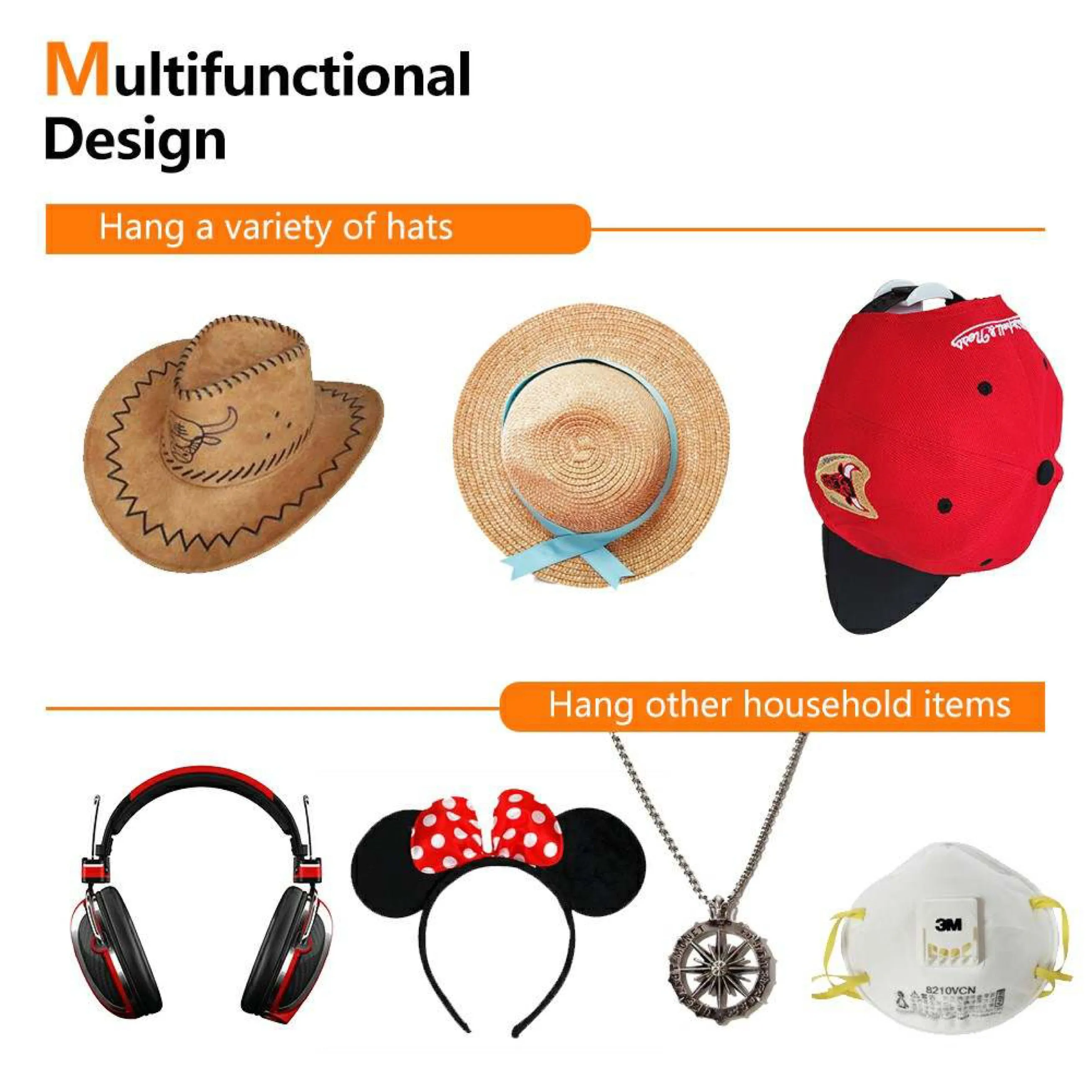 Floating, Hidden, Double Hook Hat Mounts for Fitted & Snapback Caps by EZB