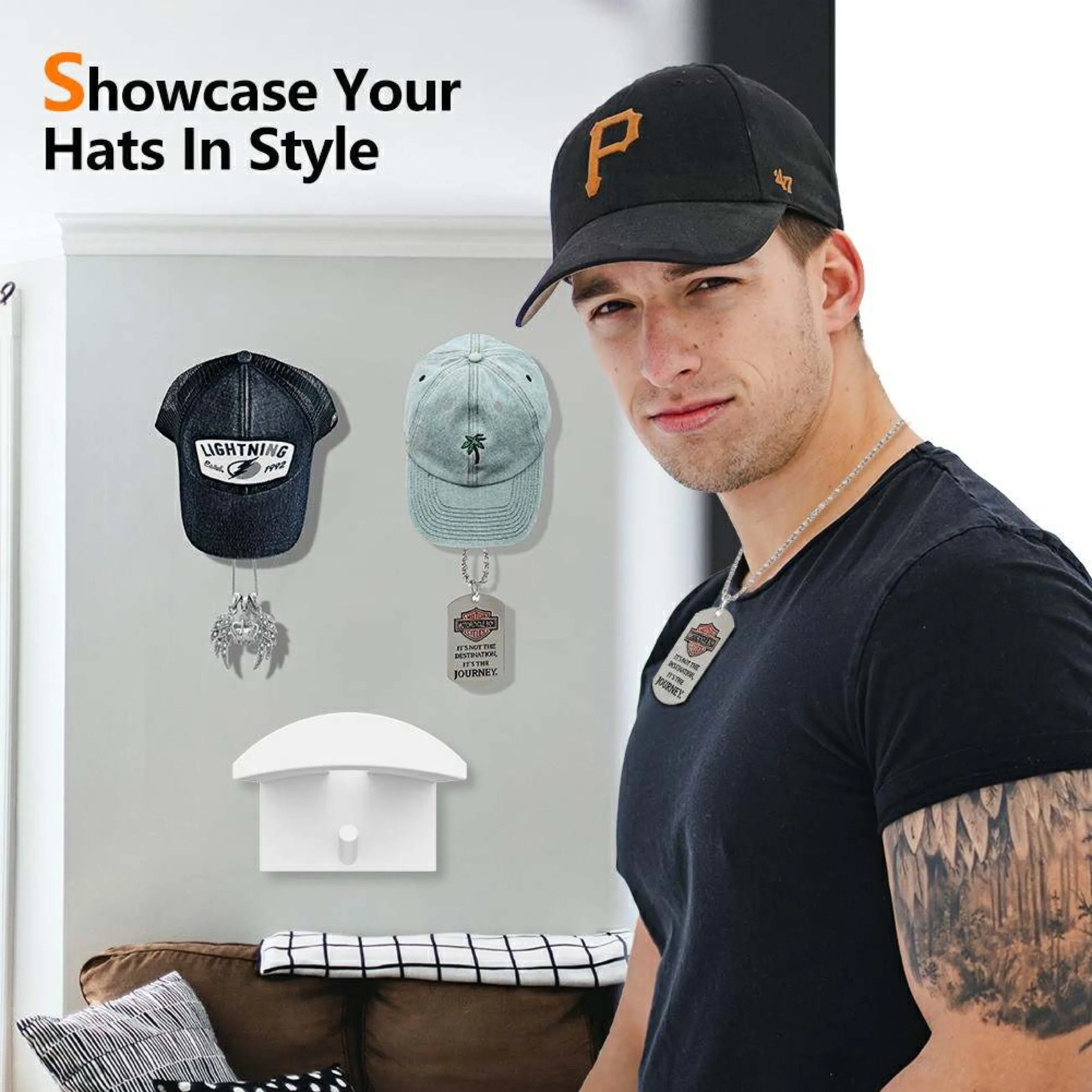 Floating, Hidden, Double Hook Hat Mounts for Fitted & Snapback Caps by EZB