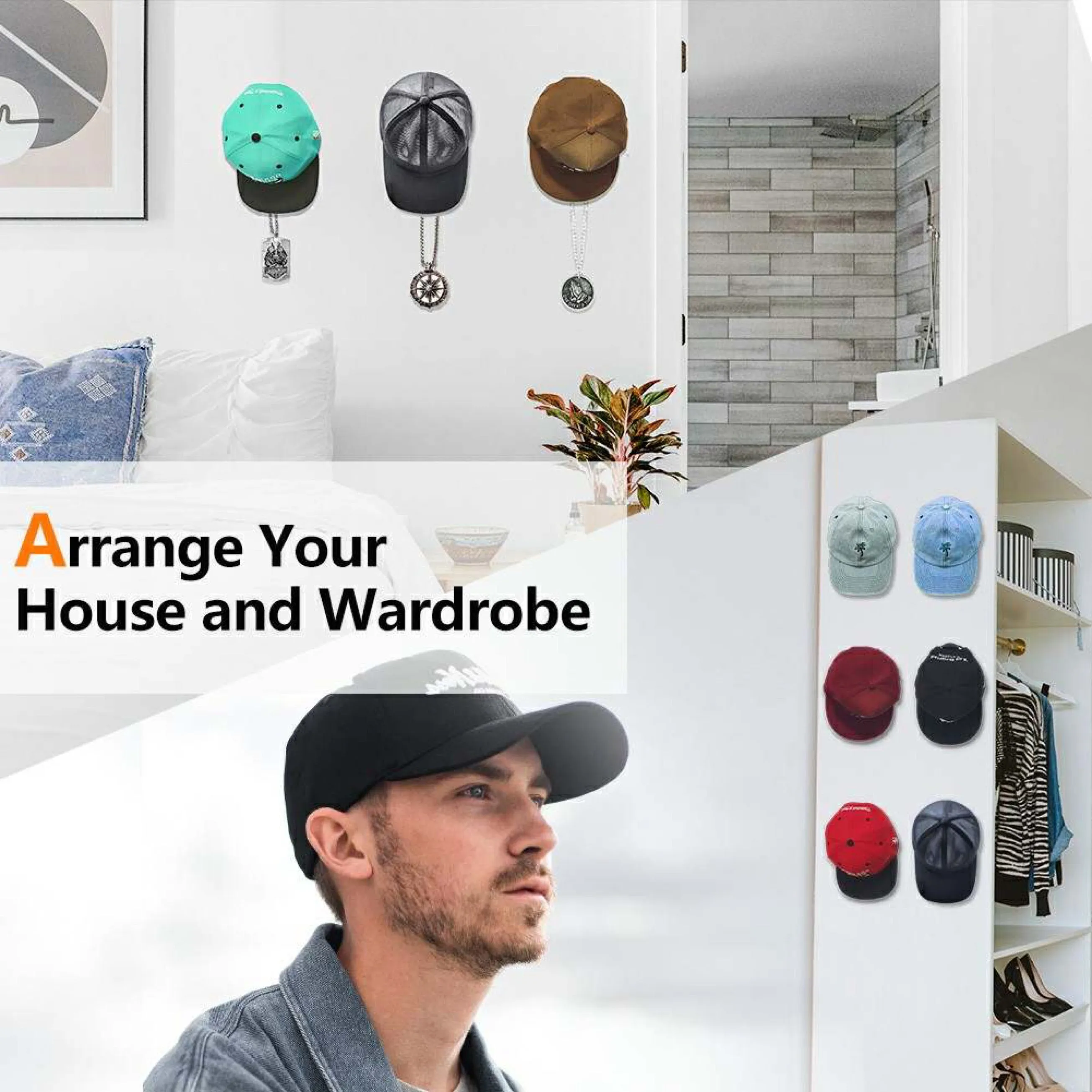 Floating, Hidden, Double Hook Hat Mounts for Fitted & Snapback Caps by EZB
