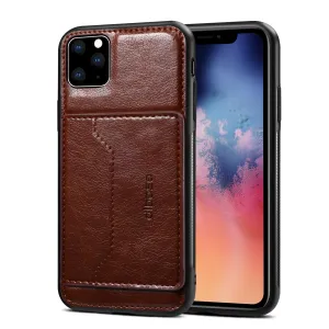 For iPhone 11/11 Pro/11 Pro Max Cellphone Smart Shell 2-in-1 Textured PU Leather Shock-Absorption Anti-Fall Card Holder Stand Function Phone Cover coffee