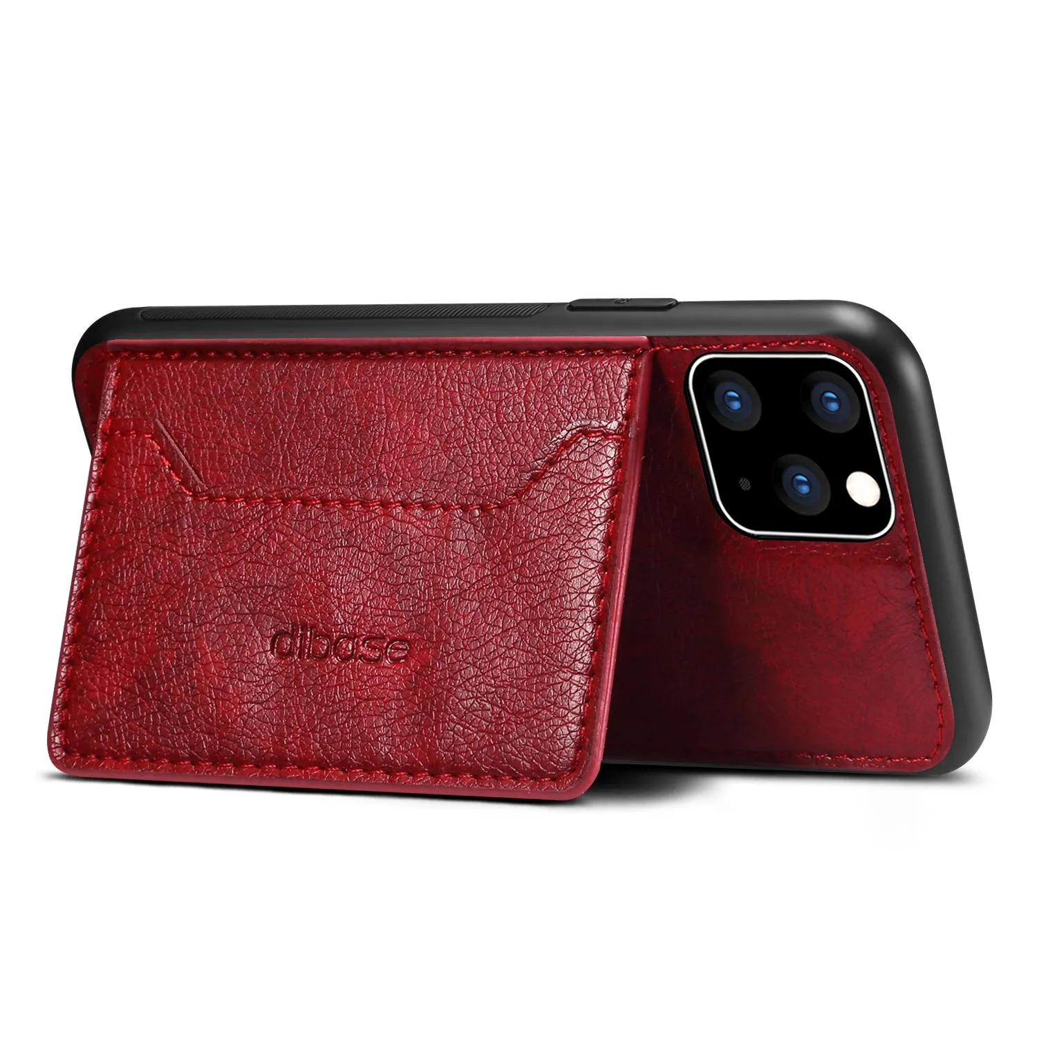 For iPhone 11/11 Pro/11 Pro Max Cellphone Smart Shell 2-in-1 Textured PU Leather Shock-Absorption Anti-Fall Card Holder Stand Function Phone Cover coffee