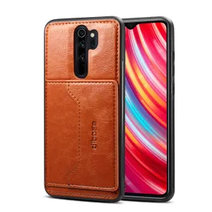 For Red Mi NOTE 8/8 Pro Cellphone Smart Shell 2-in-1 Textured PU Leather Card Holder Stand-viewing Overall Protection Case brown
