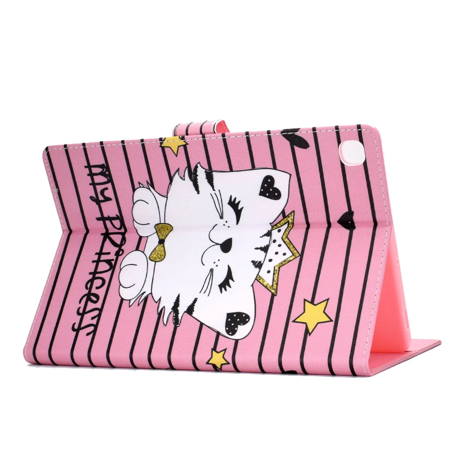 For Samsung T510/T515 Laptop Protective Case with Front Snap Cute Cartoon Color Painted Smart Stay PU Cover  Crown cat