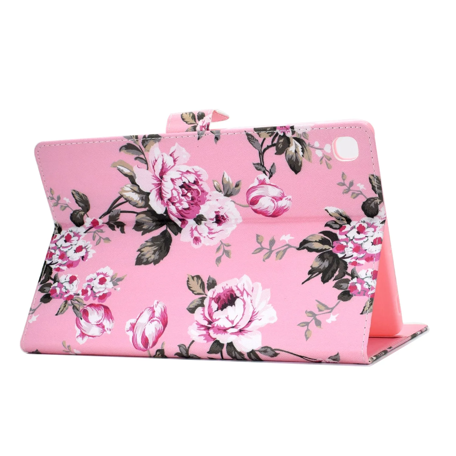 For Samsung T510/T515 Laptop Protective Case with Front Snap Cute Cartoon Color Painted Smart Stay PU Cover  Pink flower