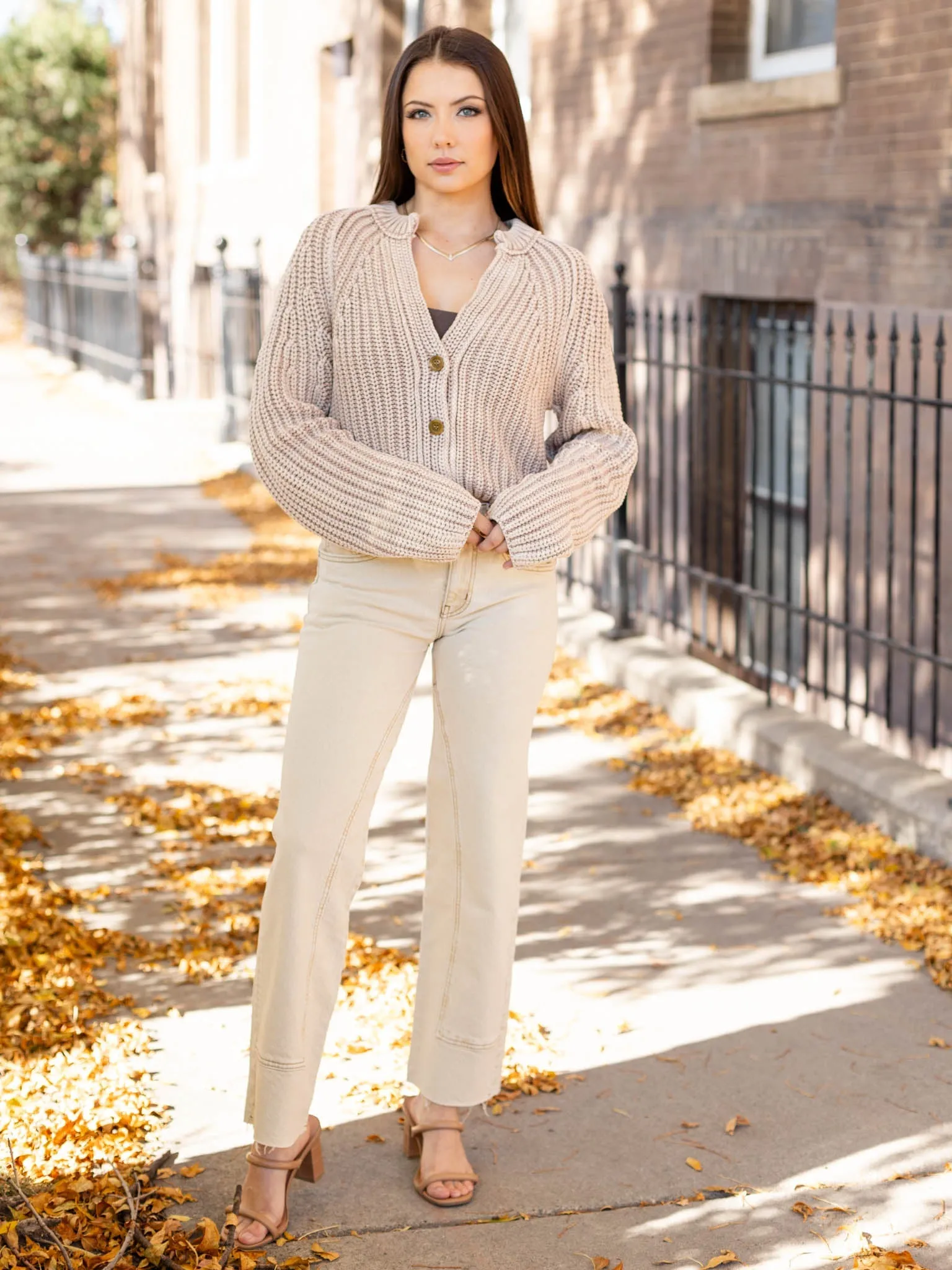 Free People Ecru Risk Taker Mid Rise Straight