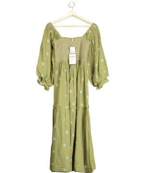Free People Green Dahlia Embroidered Maxi Dress UK XS