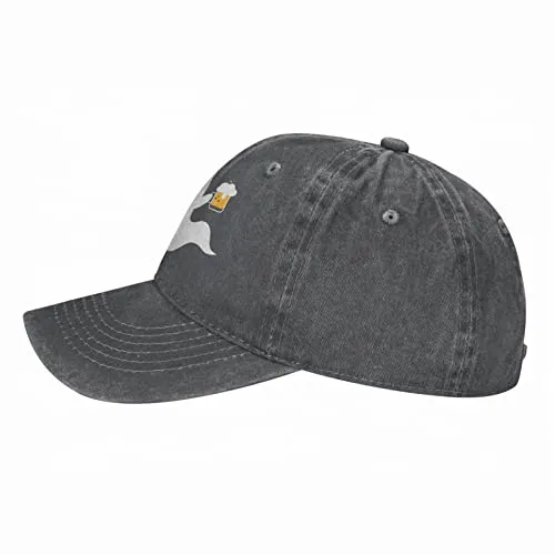 Funny Ghost with Beer Halloween Unisex Vintage Washed Distressed Denim Baseball Cap Adjustable Cotton Baseball Hat for Men Women
