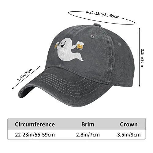 Funny Ghost with Beer Halloween Unisex Vintage Washed Distressed Denim Baseball Cap Adjustable Cotton Baseball Hat for Men Women