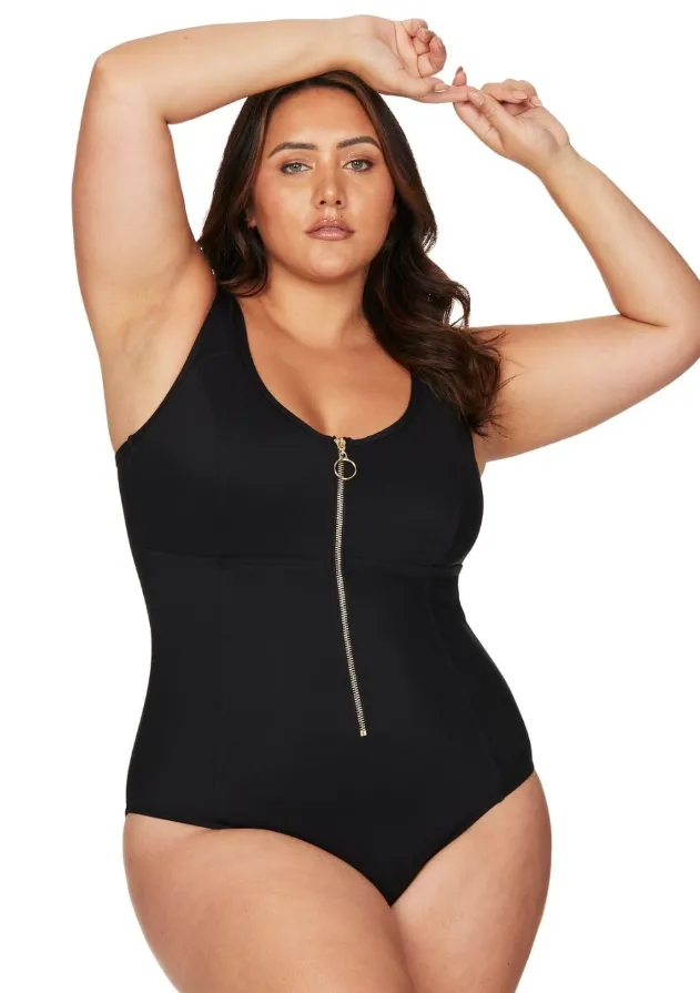 Fuseli Gold Zip One Piece Black