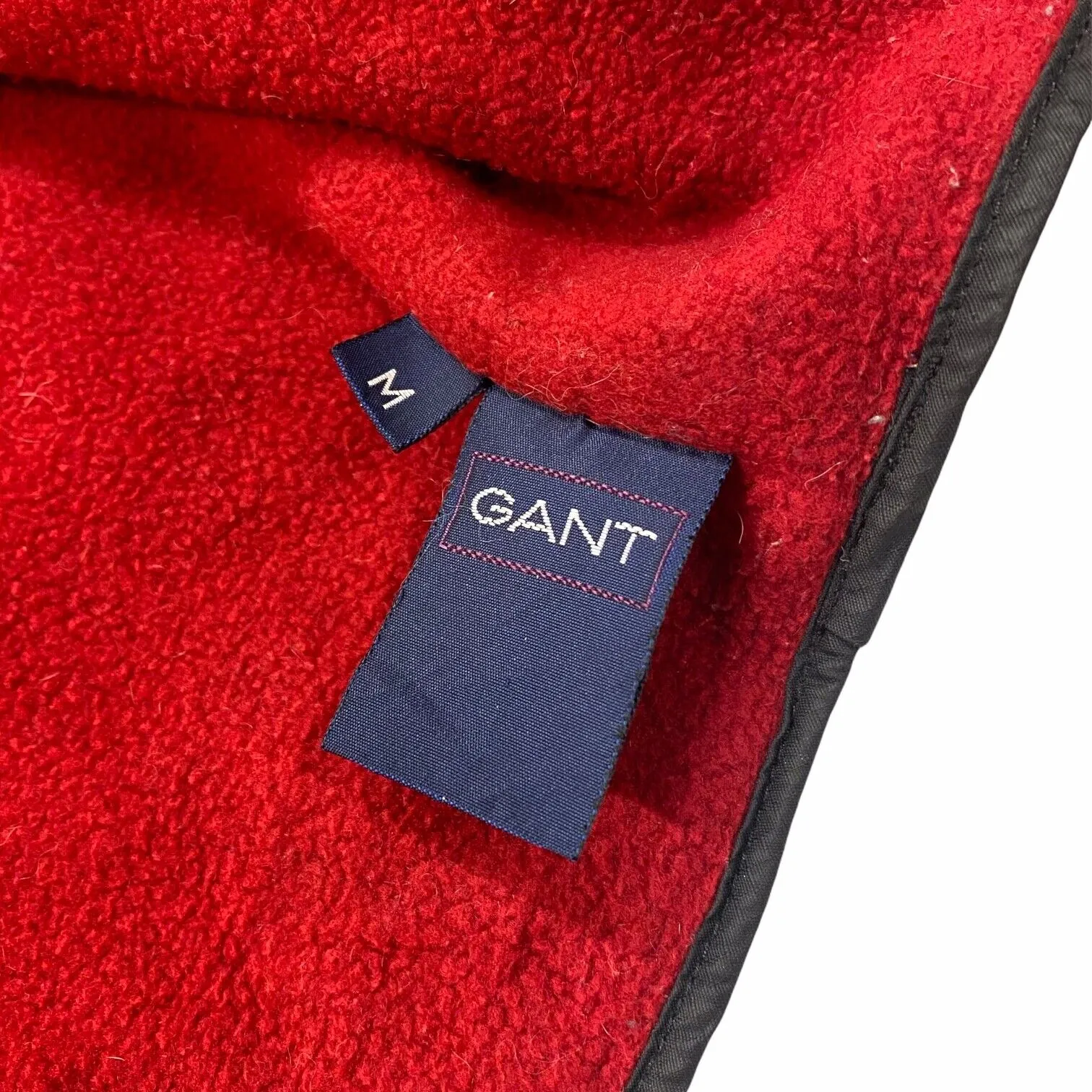 Gant Fleece Jacket Lining | Vintage Mens High End Designer Black Red Medium