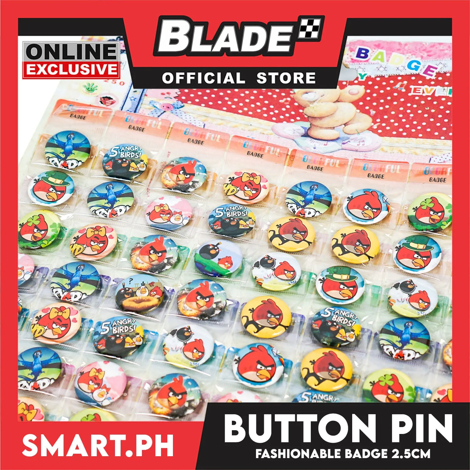 Gifts Fashion Button Pin, Badge Pin 2.5cm Bird Design (Assorted Colors)