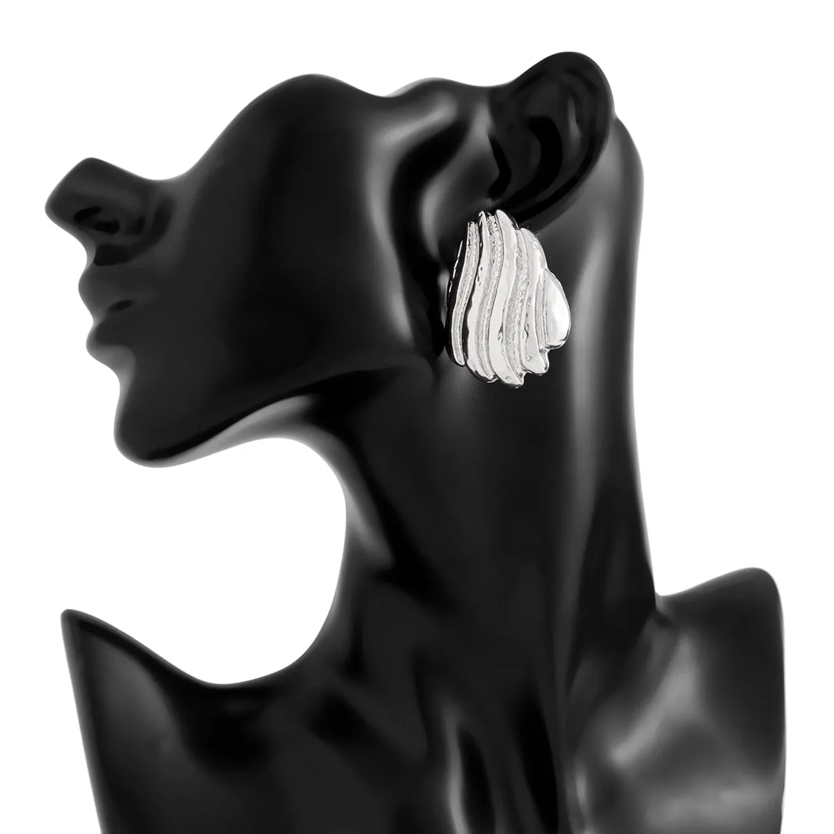 Gold Silver Tone Abstract Conch Shaped Stud Earrings