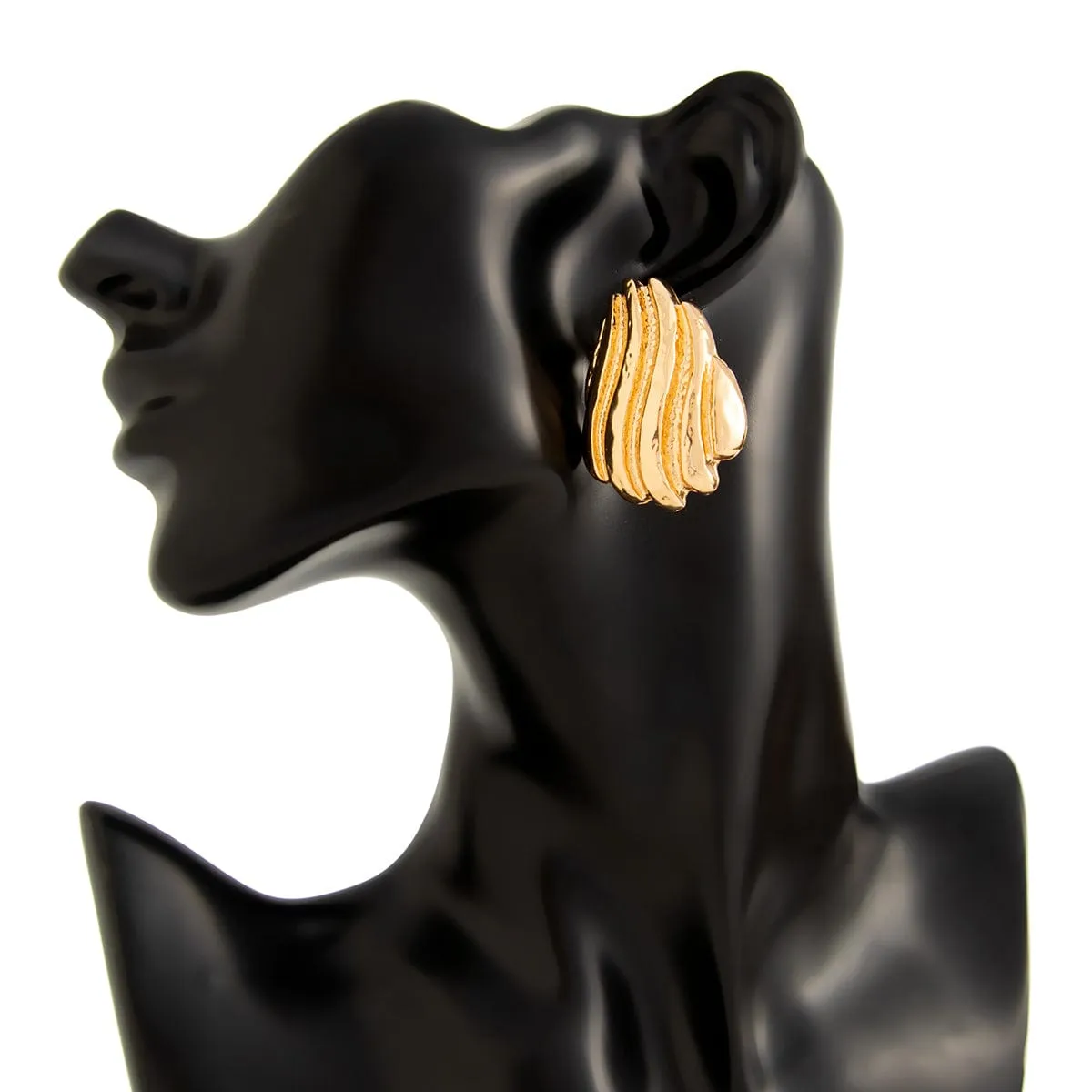 Gold Silver Tone Abstract Conch Shaped Stud Earrings