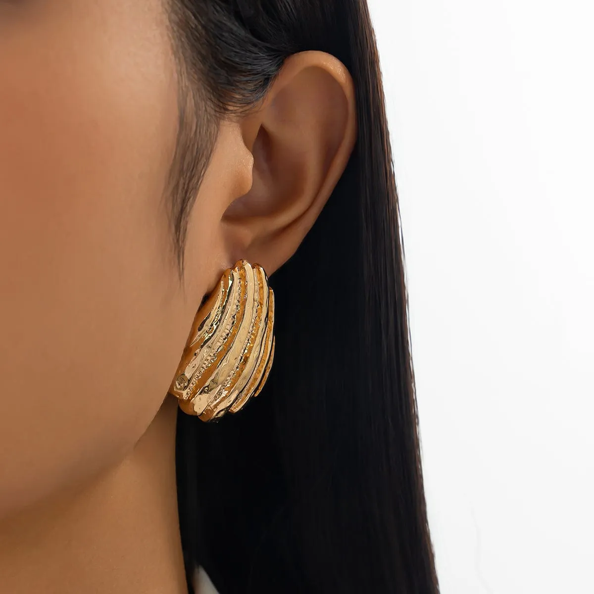 Gold Silver Tone Abstract Conch Shaped Stud Earrings